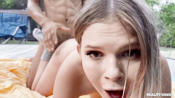 Passionate Sex In City Park. Young Girl Coco Lovelock Takes Very Big Dick